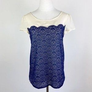 Emmelee Cream & Navy Lace Bodice Blouse